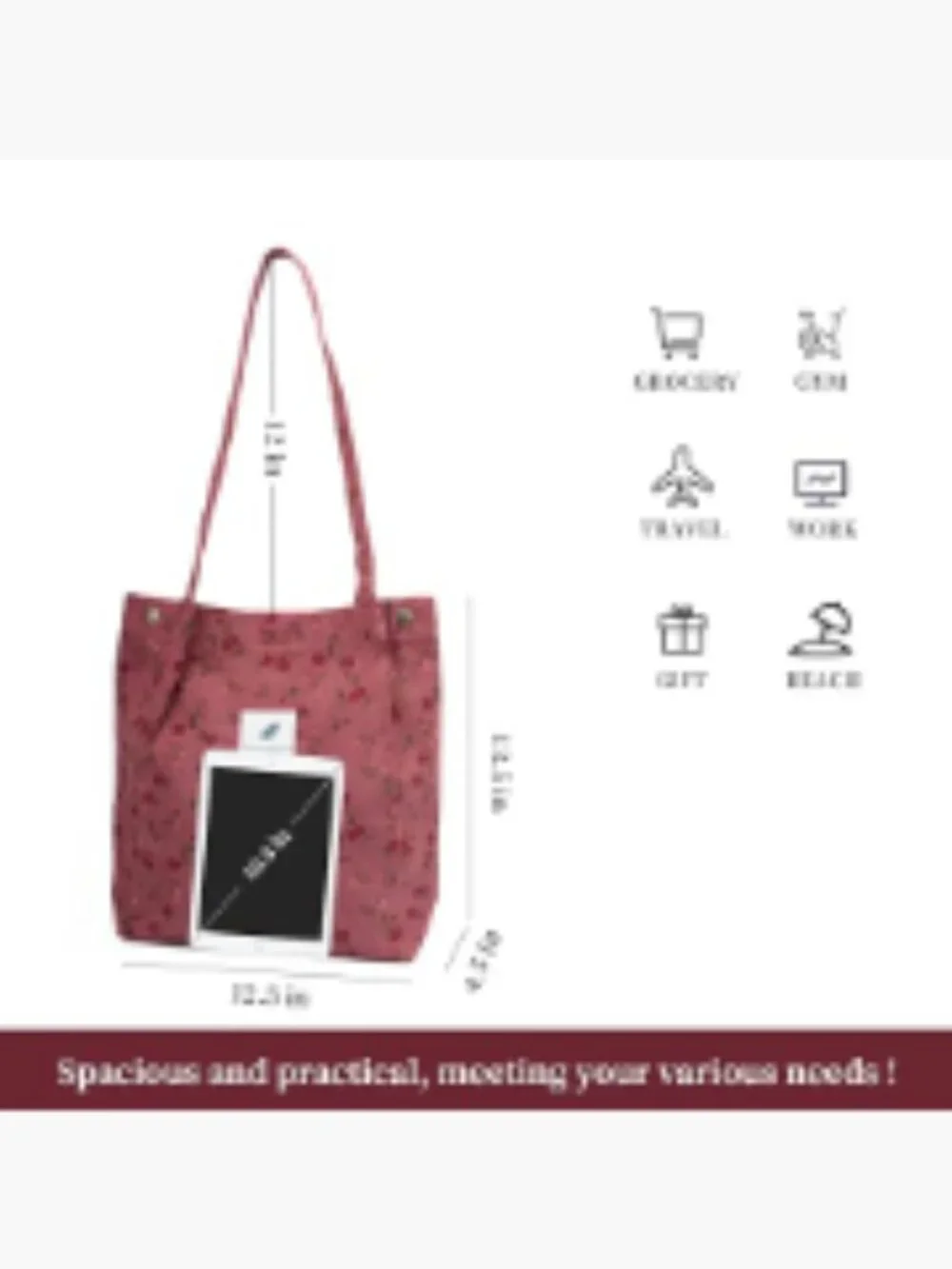 Corduroy Tote Bag Canvas Shoulder Handbags for Women Travel Shopping